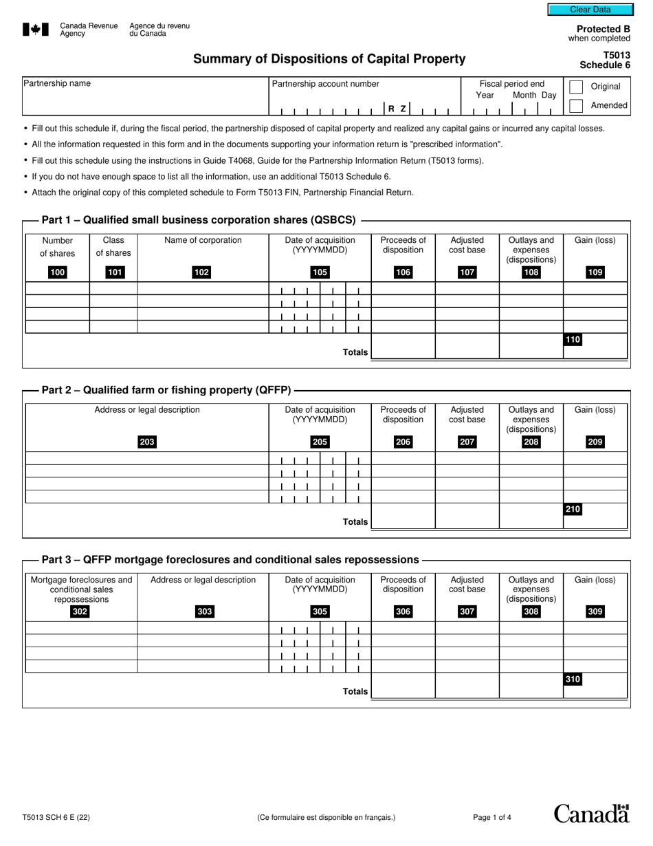 Form T5013 Schedule 6 Summary of Dispositions of Capital Property - Canada, Page 1