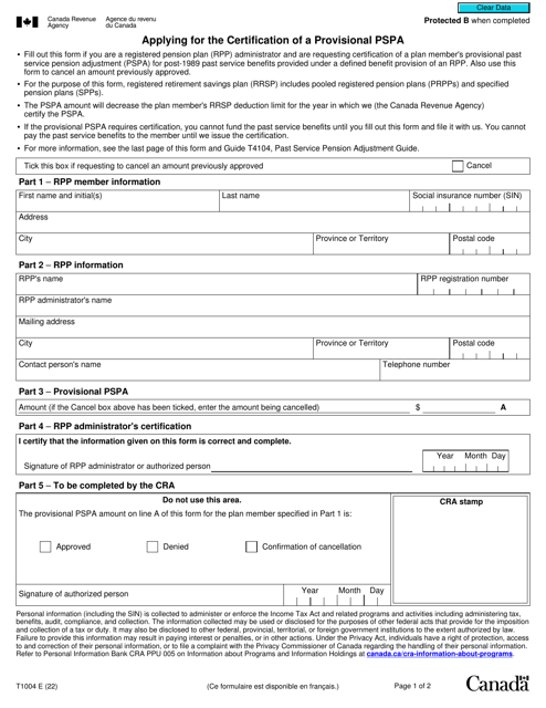 Form T1004  Printable Pdf