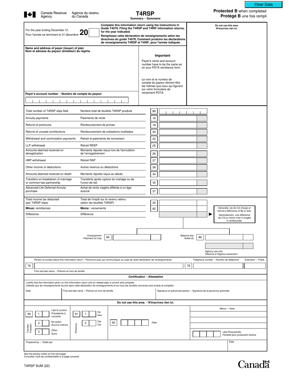 Form T4RSP SUM - Fill Out, Sign Online and Download Fillable PDF ...