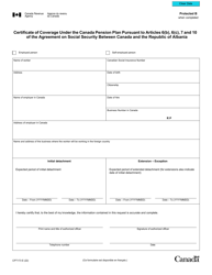 Form CPT173 Certificate of Coverage Under the Canada Pension Plan Pursuant to Articles 6(B), 6(C), 7 and 10 of the Agreement on Social Security Between Canada and the Republic of Albania - Canada, Page 2