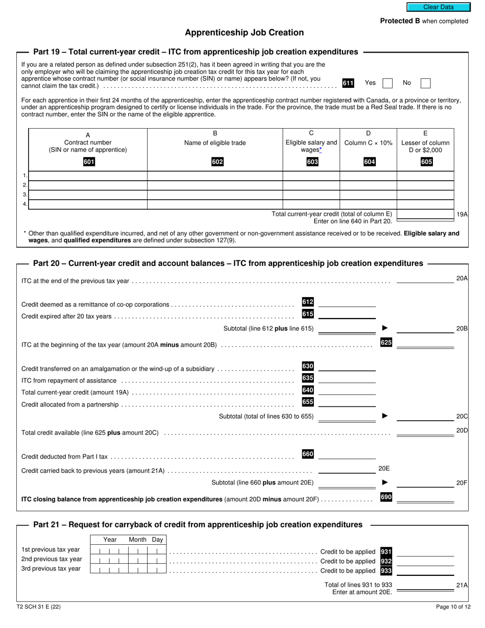 Form T2 Schedule 31 Investment Tax Credit - Corporations (2021 and Later Tax Years) - Canada, Page 10