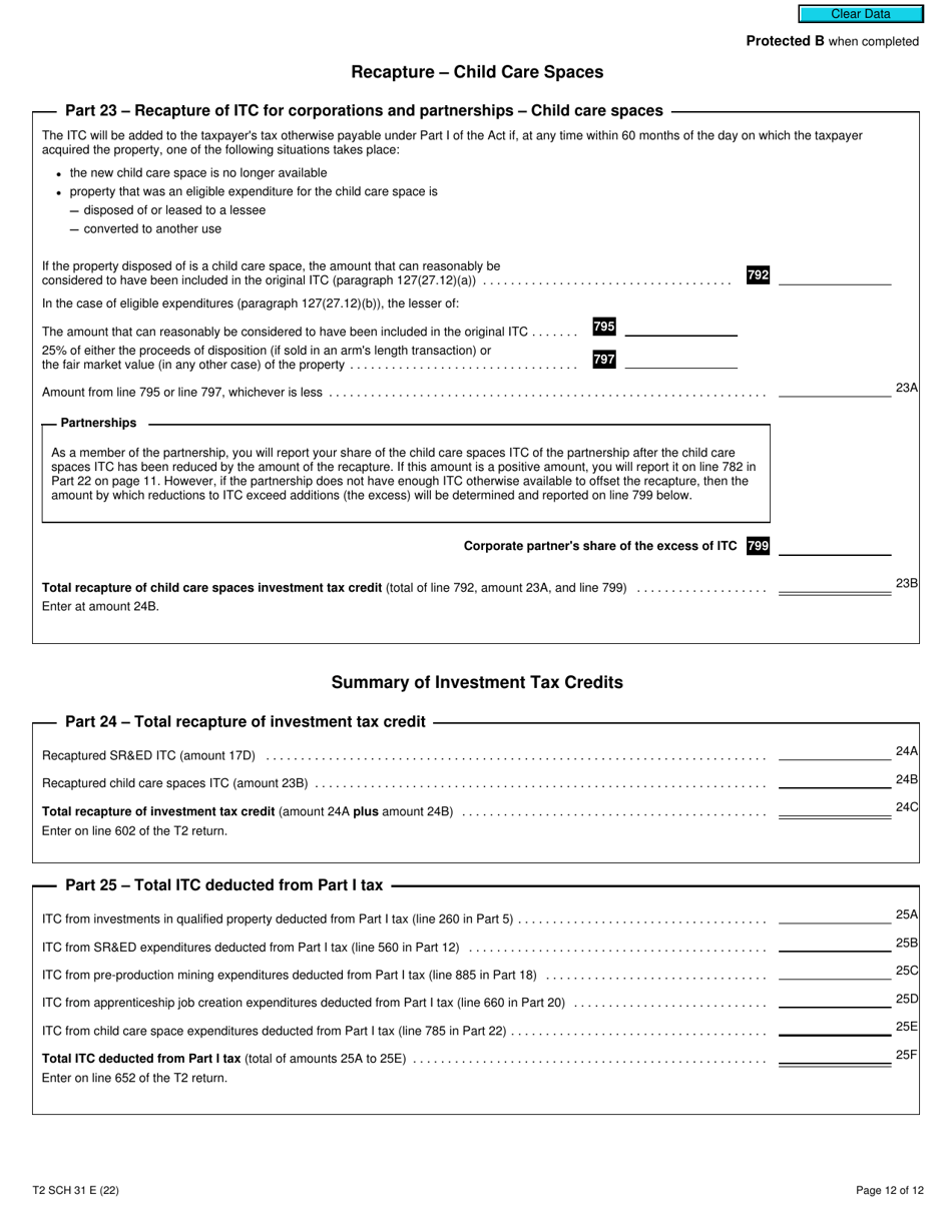 Form T2 Schedule 31 Investment Tax Credit - Corporations (2021 and Later Tax Years) - Canada, Page 12