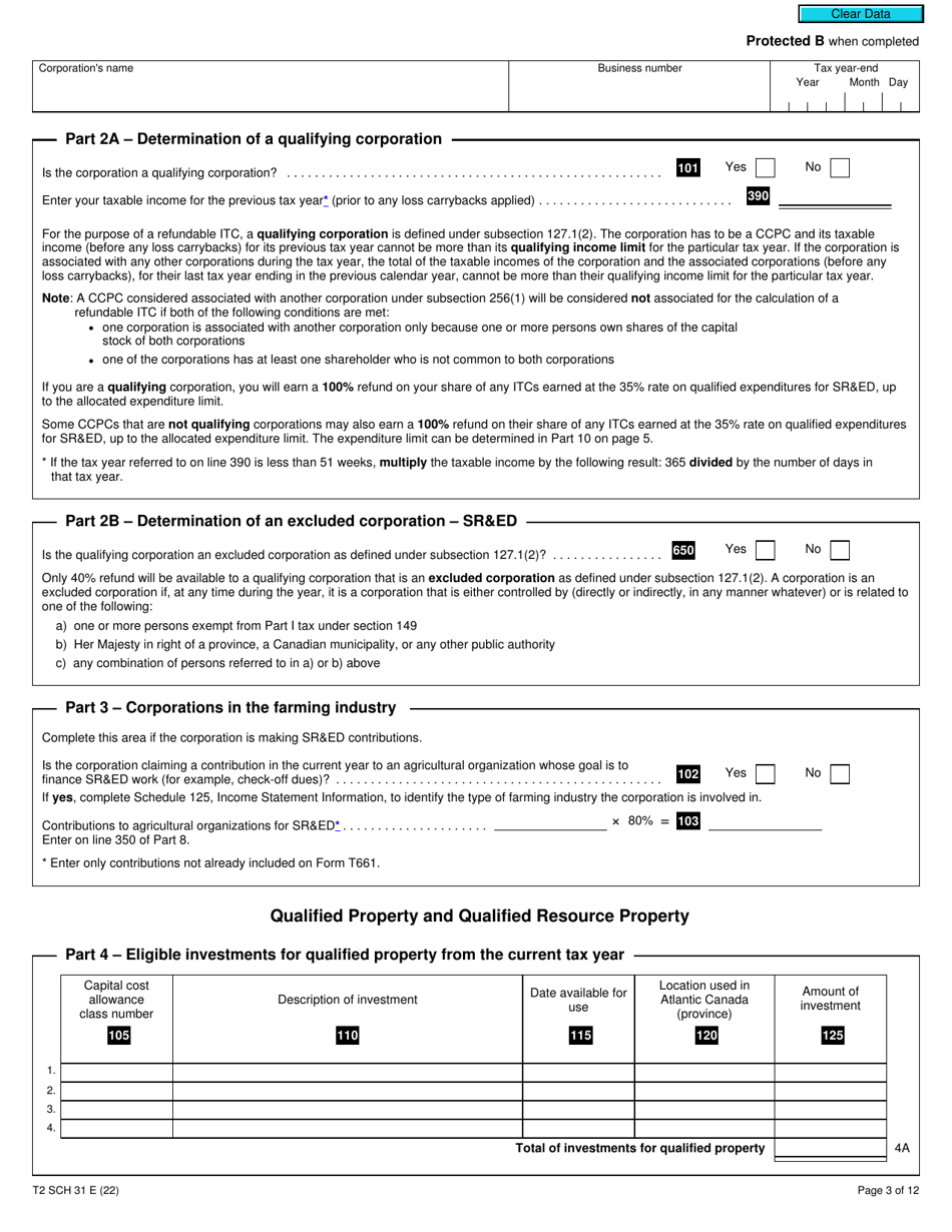 Form T2 Schedule 31 Investment Tax Credit - Corporations (2021 and Later Tax Years) - Canada, Page 3