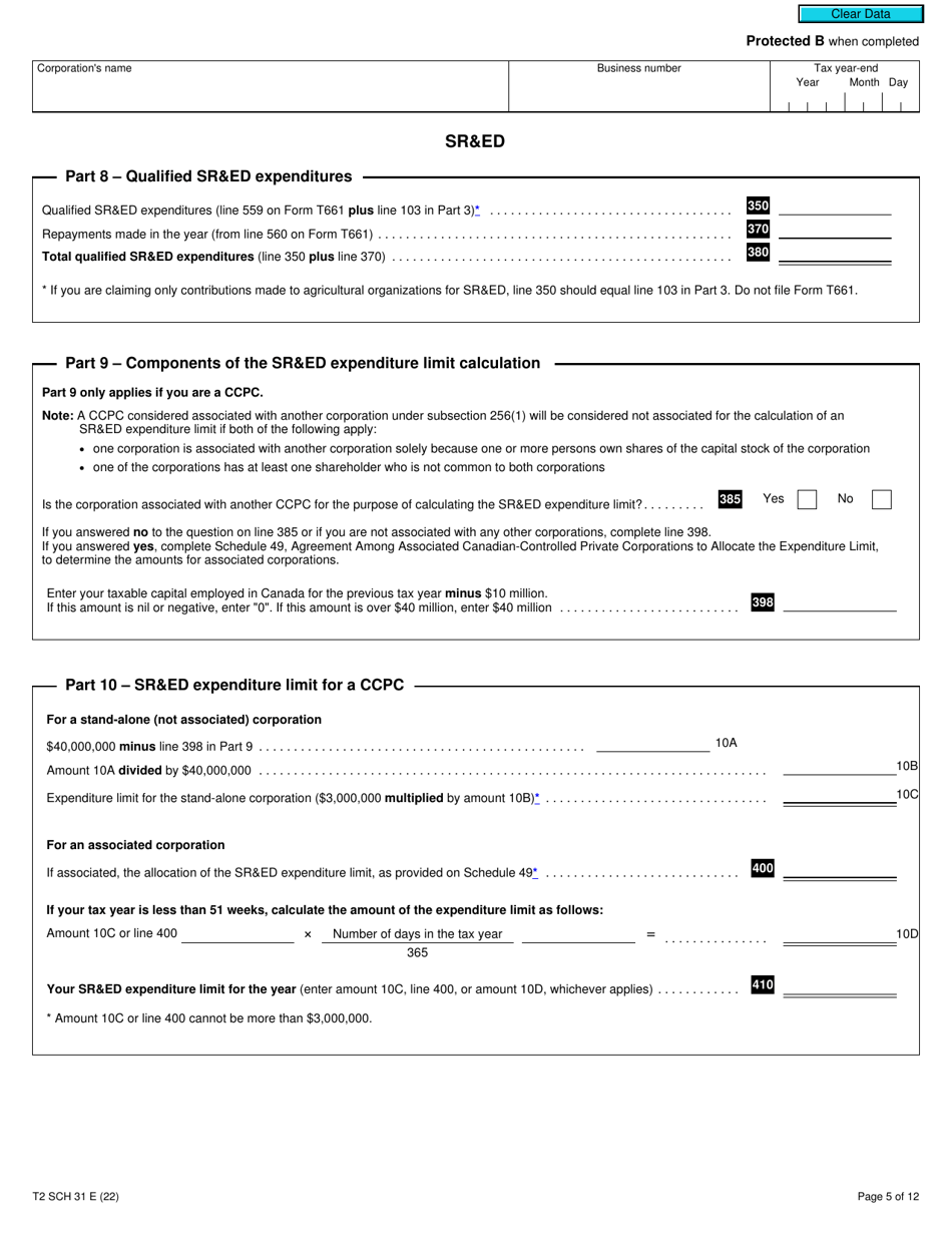Form T2 Schedule 31 Investment Tax Credit - Corporations (2021 and Later Tax Years) - Canada, Page 5
