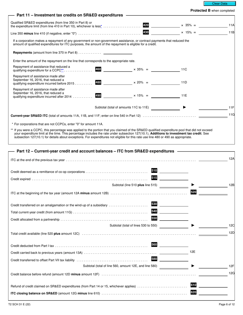 Form T2 Schedule 31 Investment Tax Credit - Corporations (2021 and Later Tax Years) - Canada, Page 6