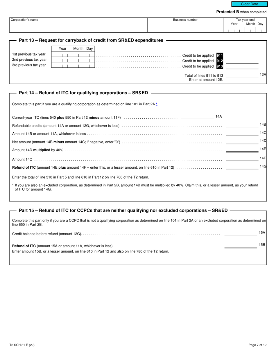 Form T2 Schedule 31 Investment Tax Credit - Corporations (2021 and Later Tax Years) - Canada, Page 7