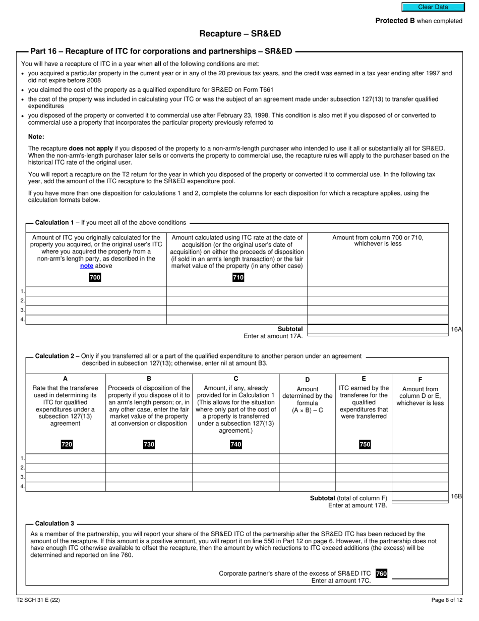 Form T2 Schedule 31 Investment Tax Credit - Corporations (2021 and Later Tax Years) - Canada, Page 8