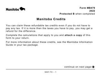 Document preview: Form 5007-TC (MB479) Manitoba Credits (Large Print) - Canada, 2022