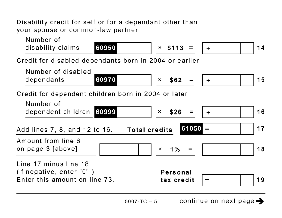 Form 5007-TC (MB479) Manitoba Credits (Large Print) - Canada, Page 5