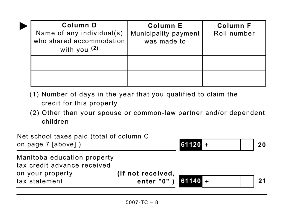 Form 5007-TC (MB479) Manitoba Credits (Large Print) - Canada, Page 8