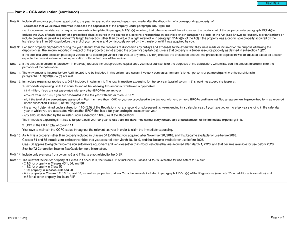 Form T2 Schedule 8 Capital Cost Allowance (Cca) (2021 and Later Tax Years) - Canada, Page 4
