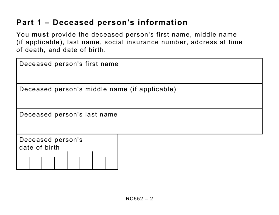 Form RC552 Appointing a Representative for a Deceased Person (Large Print) - Canada, Page 2