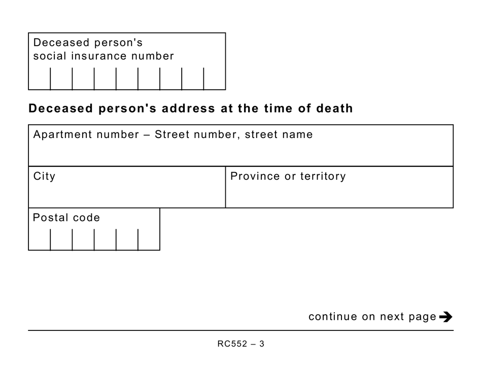 Form RC552 Appointing a Representative for a Deceased Person (Large Print) - Canada, Page 3