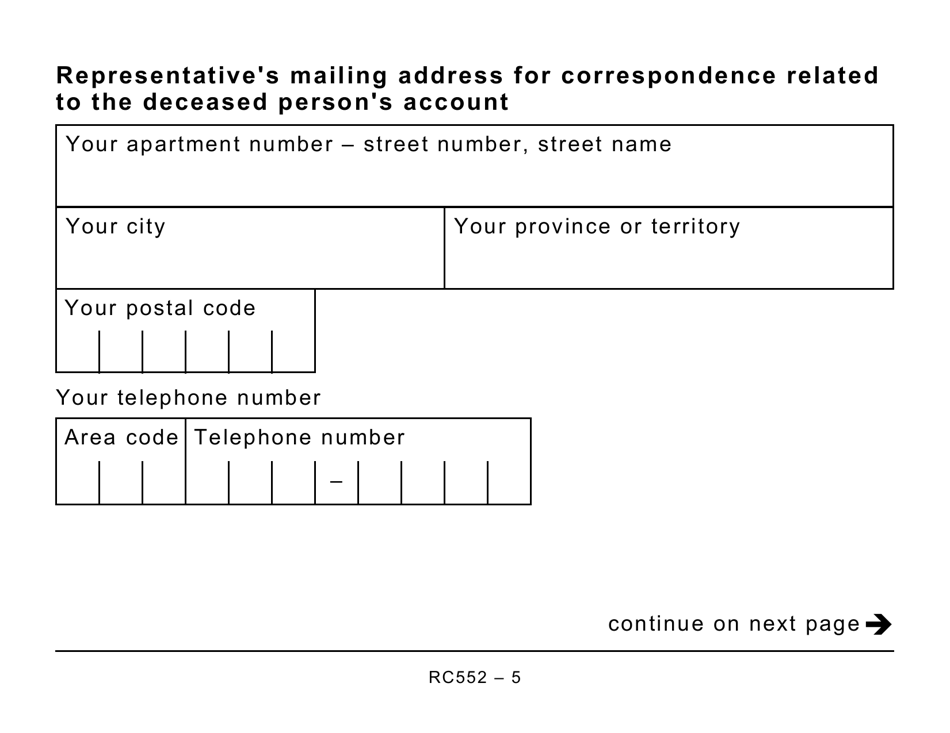 Form RC552 Appointing a Representative for a Deceased Person (Large Print) - Canada, Page 5