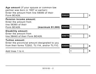 Form 5010-S2 Schedule BC(S2) Provincial Amounts Transferred From Your Spouse or Common-Law Partner (Large Print) - Canada, Page 2