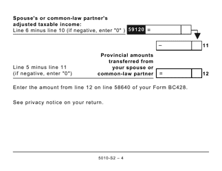 Form 5010-S2 Schedule BC(S2) Provincial Amounts Transferred From Your Spouse or Common-Law Partner (Large Print) - Canada, Page 4