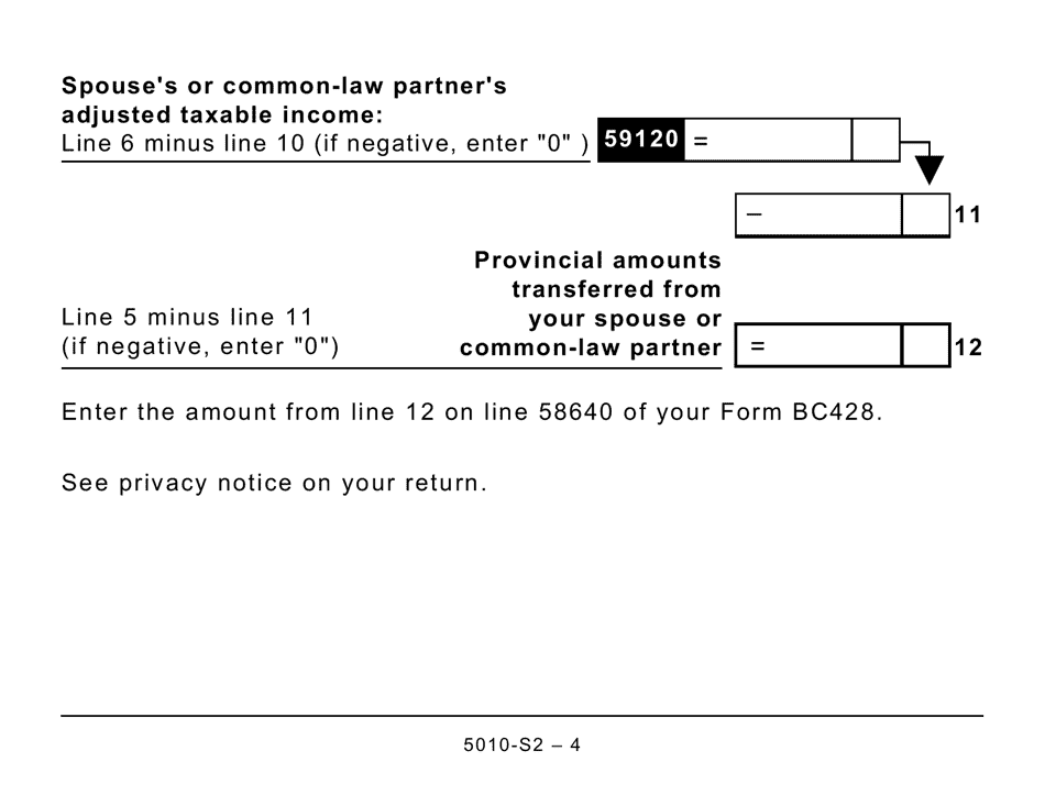 Form 5010-S2 Schedule BC(S2) Provincial Amounts Transferred From Your Spouse or Common-Law Partner (Large Print) - Canada, Page 4