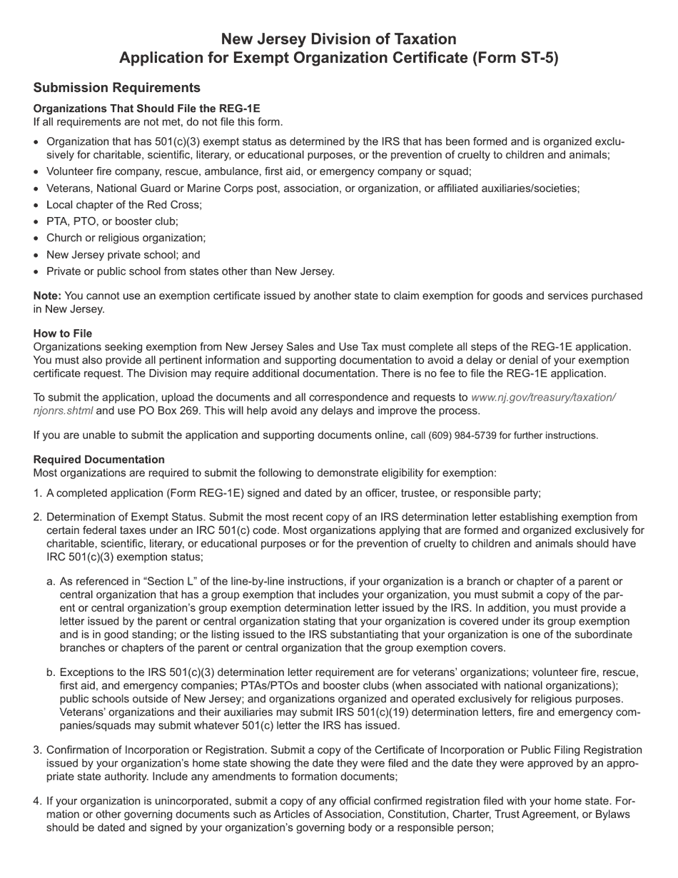 Form REG-1E Application for St-5 Exempt Organization Certificate for Nonprofit Exemption From Sales Tax - New Jersey, Page 3
