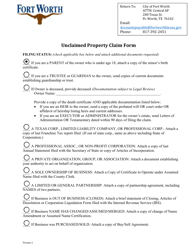 Unclaimed Property Claim Form - City of Fort Worth, Texas, Page 2