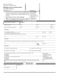 Document preview: Form RE204 Broker Change Application (For Broker Licensees) - California
