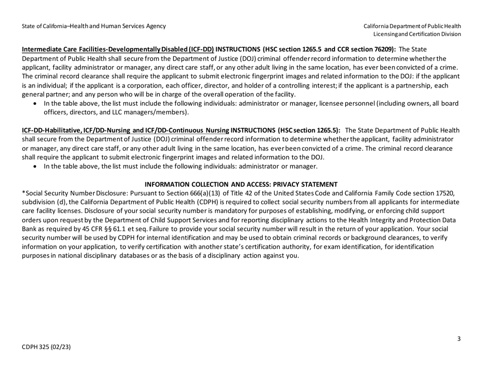 Form CDPH325 Criminal Record Clearance Submissions - California, Page 3