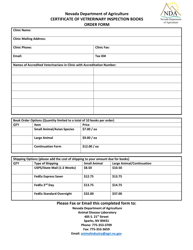 Document preview: Certificate of Vetrerinary Inspection Books Order Form - Nevada