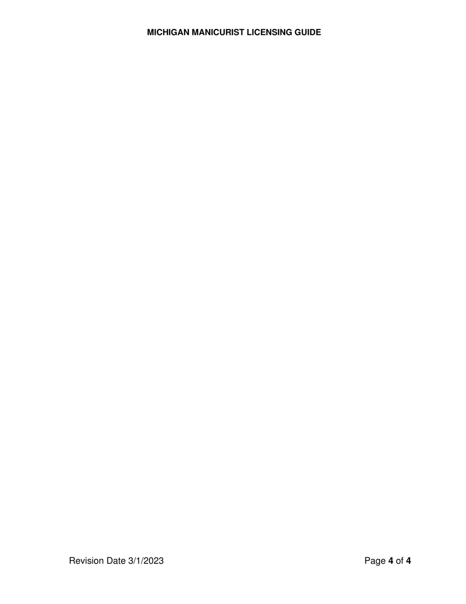 Manicurist Licensing Guide - Licensure Requirements Checklist - Michigan, Page 4