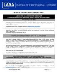 Electrologist Licensing Guide - Licensure Requirements Checklist - Michigan