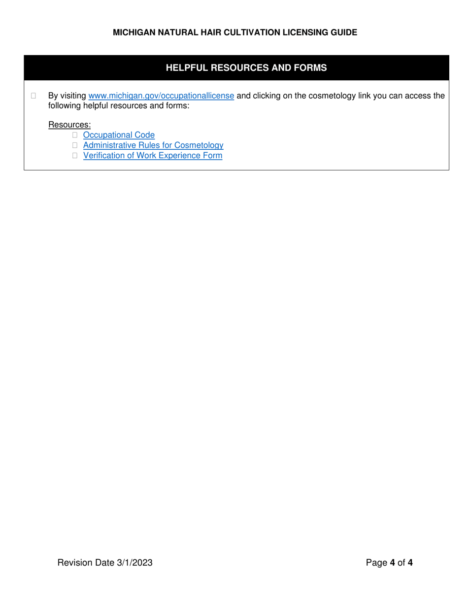 Natural Hair Culturist Licensing Guide - Licensure Requirements Checklist - Michigan, Page 4