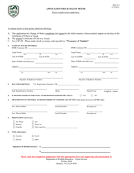 Document preview: Form BRT-012 Application for Change of Motor - Virginia