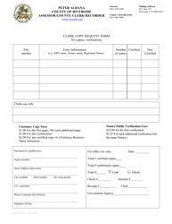 Document preview: Form ACR410 Clerk Copy Request Form - County of Riverside, California