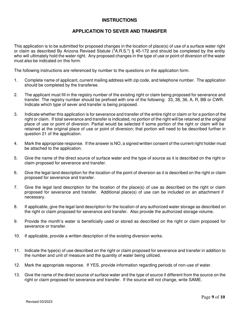 Application to Sever and Transfer - Arizona, Page 9