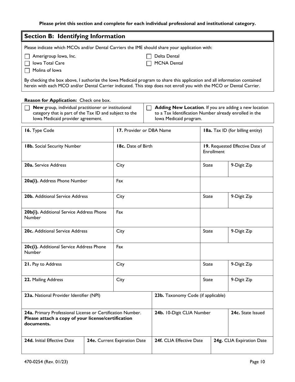 Form 470-0254 Iowa Medicaid Universal Provider Enrollment Application - Iowa, Page 10