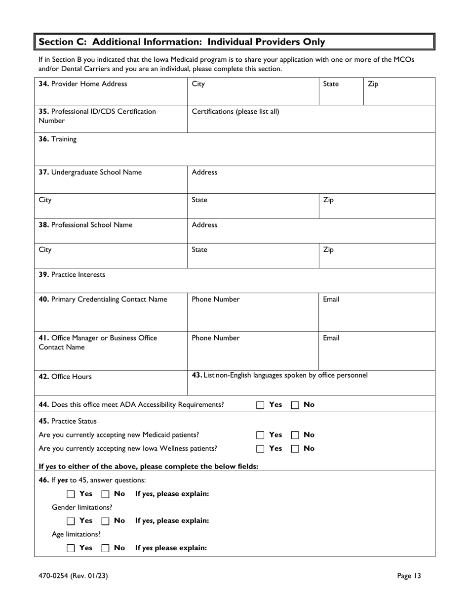 Form 470-0254 Iowa Medicaid Universal Provider Enrollment Application - Iowa, Page 13