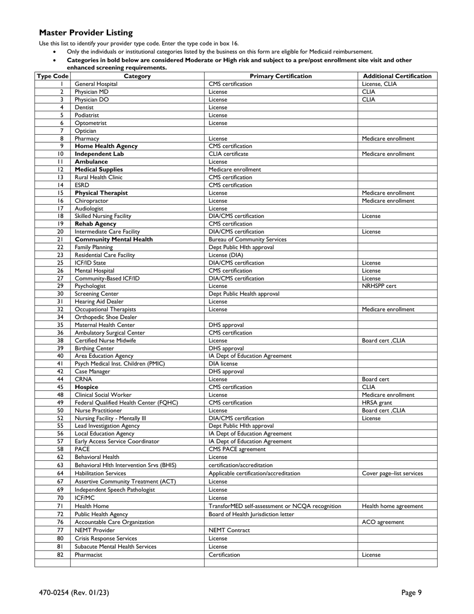 Form 470-0254 Iowa Medicaid Universal Provider Enrollment Application - Iowa, Page 9