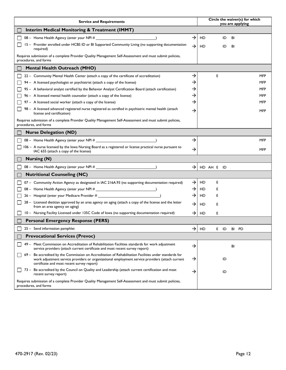 Form 470-2917 Iowa Medicaid Universal Home-And Community-Based (Hcbs) Waiver Provider Application - Iowa, Page 12