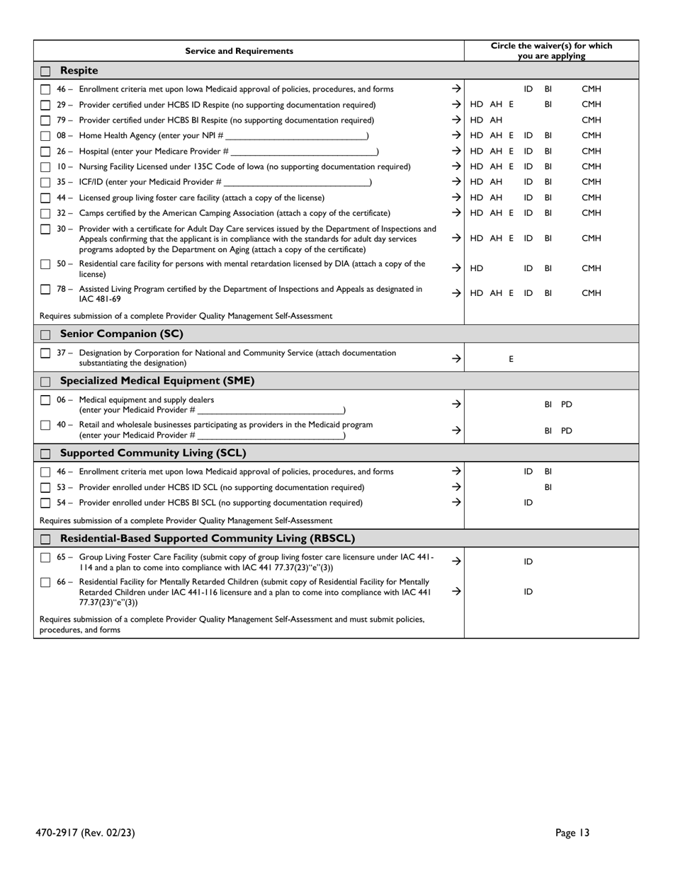 Form 470-2917 Iowa Medicaid Universal Home-And Community-Based (Hcbs) Waiver Provider Application - Iowa, Page 13
