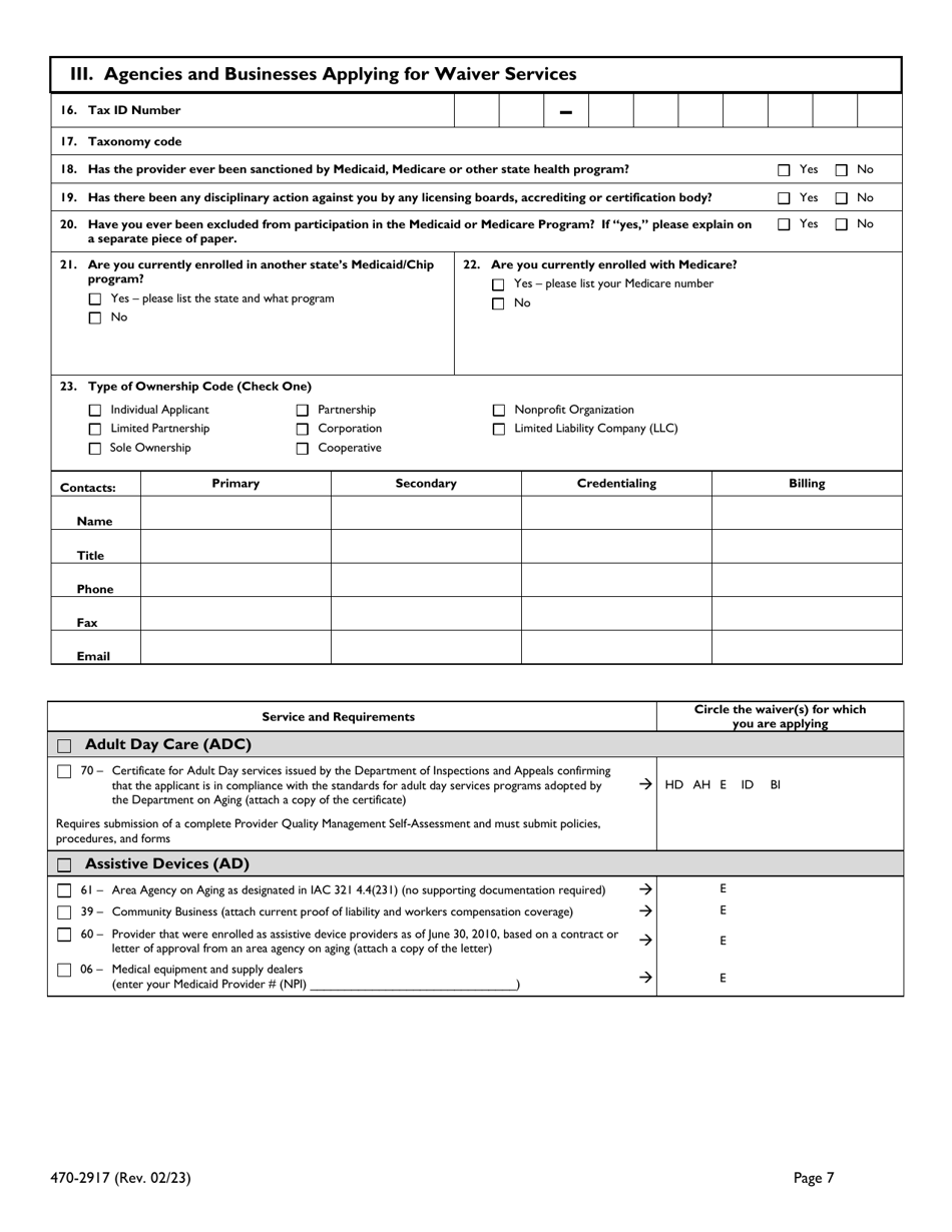 Form 470-2917 - Fill Out, Sign Online and Download Printable PDF, Iowa ...