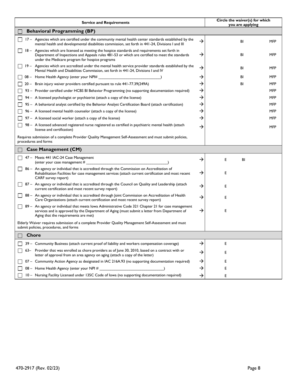 Form 470-2917 Iowa Medicaid Universal Home-And Community-Based (Hcbs) Waiver Provider Application - Iowa, Page 8