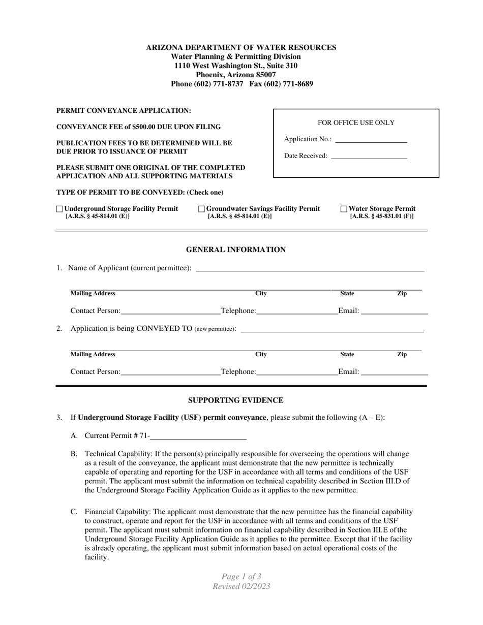 Permit Conveyance Application - Arizona, Page 1