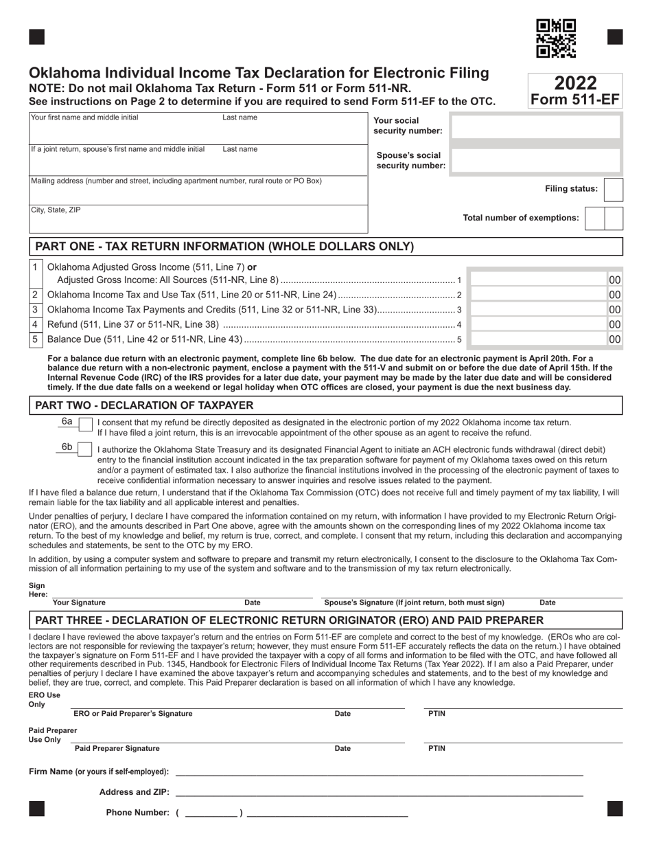 Form 511EF 2022 Fill Out, Sign Online and Download Fillable PDF