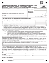 Form 511-EF Oklahoma Individual Income Tax Declaration for Electronic Filing - Oklahoma