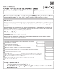 Form 511-TX Credit for Tax Paid to Another State - Oklahoma