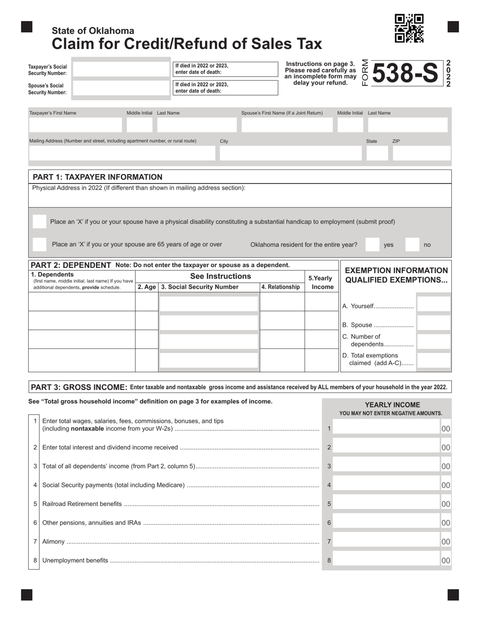form-538-s-download-fillable-pdf-or-fill-online-claim-for-credit-refund