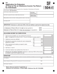 Document preview: Form 504-I Application for Extension of Time to File an Oklahoma Income Tax Return for Individuals - Oklahoma