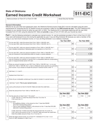 Form 511-EIC Earned Income Credit Worksheet - Oklahoma