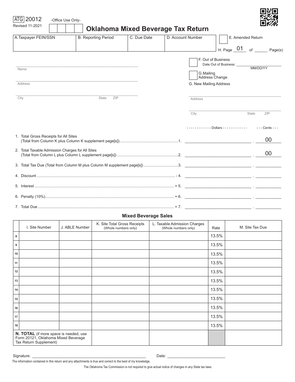 Form ATG20012 Download Fillable PDF or Fill Online Oklahoma Mixed