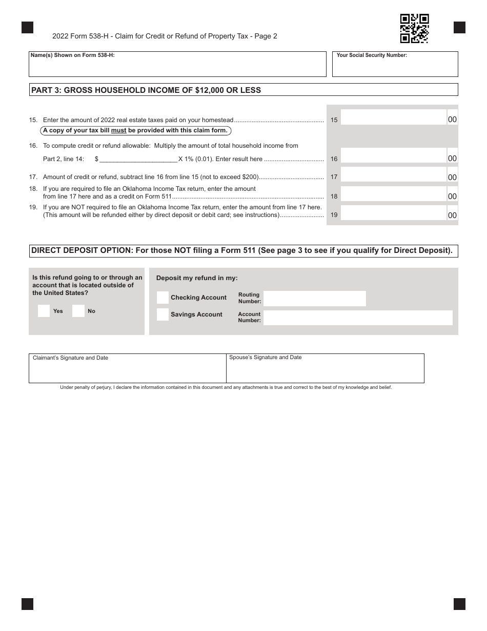 Form 538-H Claim for Credit or Refund of Property Tax - Oklahoma, Page 2