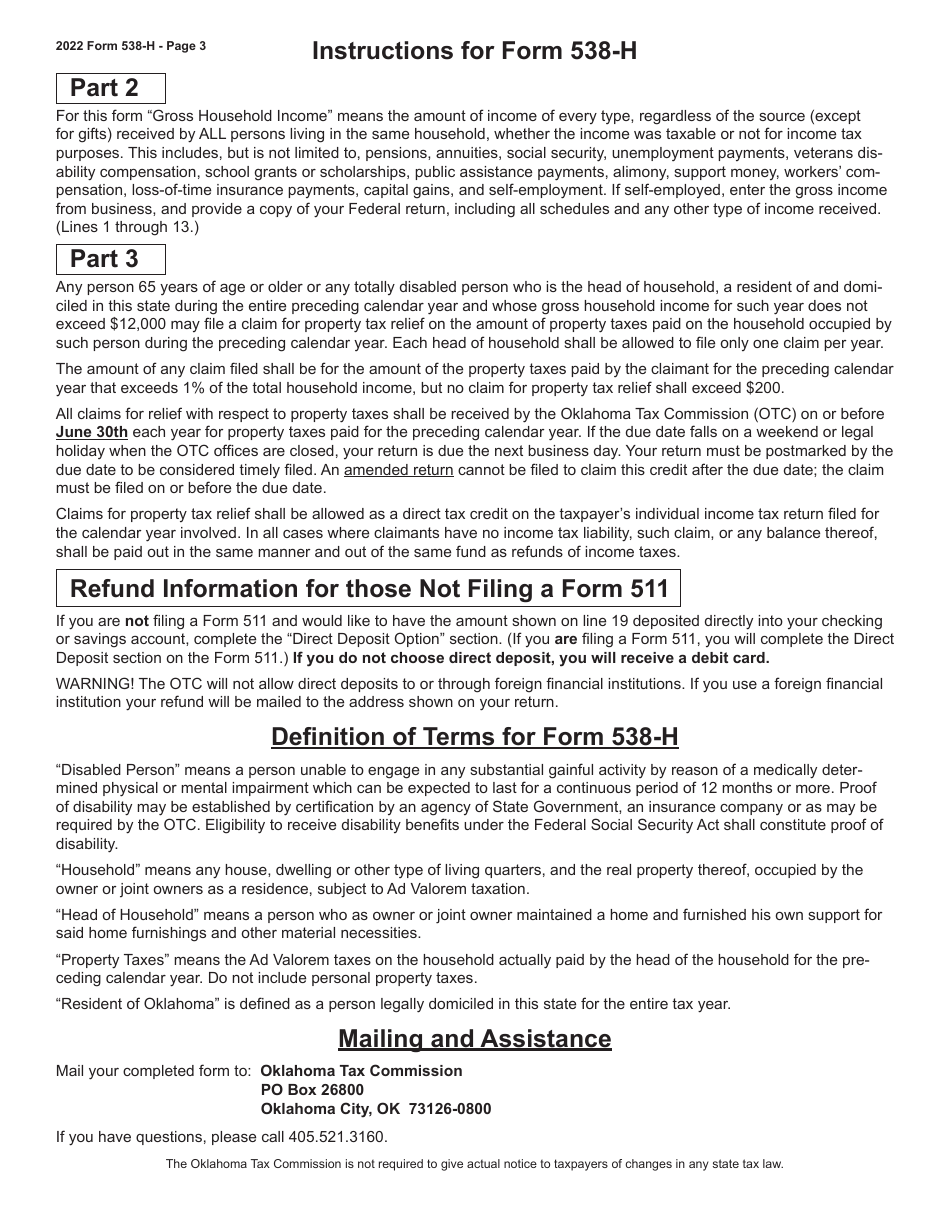 Form 538-H Claim for Credit or Refund of Property Tax - Oklahoma, Page 3