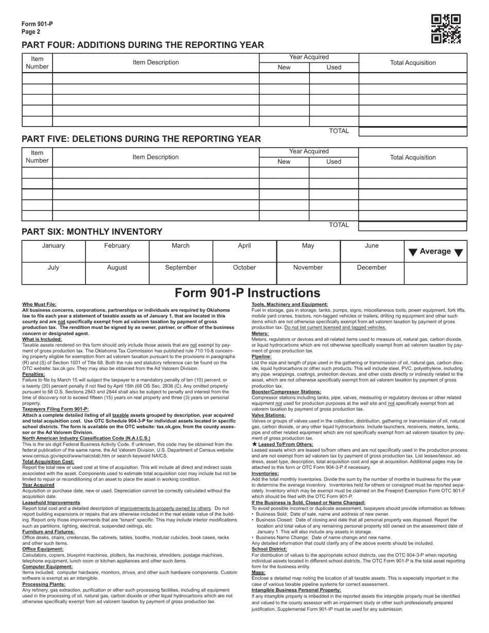 OTC Form 901-P Business Personal Property - Petroleum Related - Oklahoma, Page 2